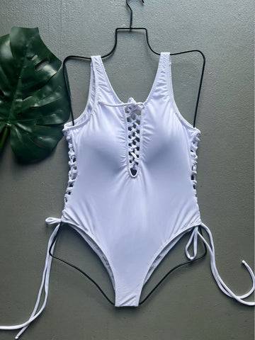 White LaceUp One Piece
