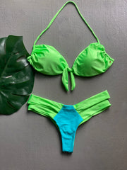 Neon Green Knotted Bandeau Set