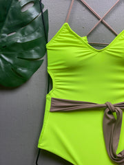 Neon Nude Belted One Piece