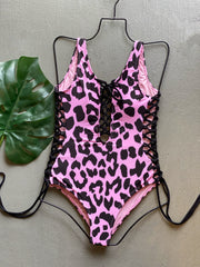 Pink Leopard Lace Up One Piece