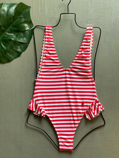 Red Stripes Plunge One Piece