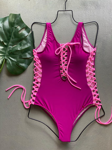 Uva & Pink Lace Up One Piece