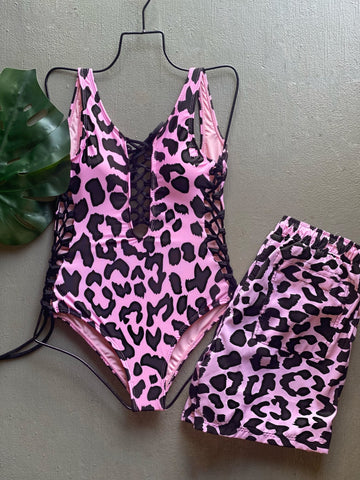 Pink Leopard Lace Up Matching Set