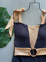 Black & Gold Belted Luxury One Piece