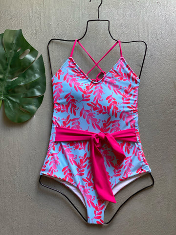 Pink Palmas Belted One Piece