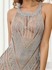 Long Metallic Knit Cover Up