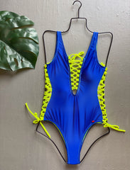 Neon & Royal Lace Up One Piece